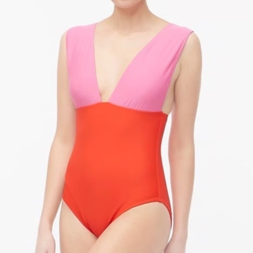JCREW FACTORY plunge v-neck two toned one piece swimsuit